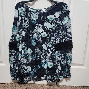 Cato Floral Blouse - Navy and Aqua